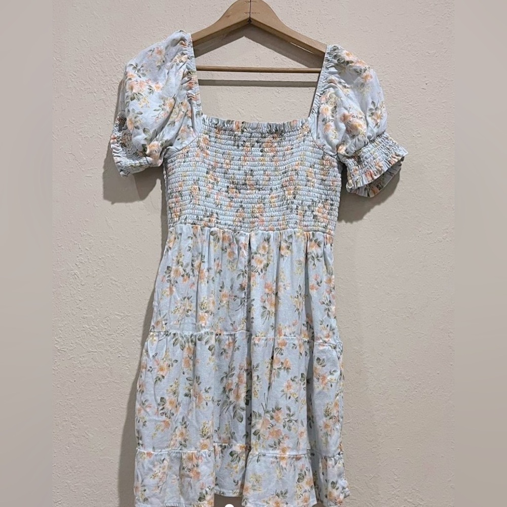 American Eagle Puff Sleeve Smocked Mini Dress